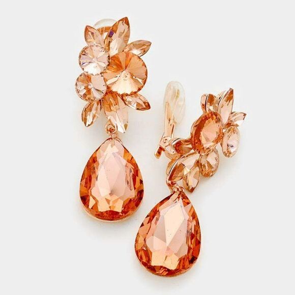 Crystal Peach Teardrop Rose Gold Clip On Earrings NWT - Picture 3 of 5